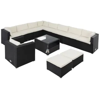 CASARIA Polyrattan Ecklounge XXXL Schwarz/Creme inkl Kissen