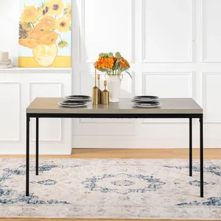 FurnitureR Esstische in Grau, Schlichter und eleganter Stil für 4 bis 6 Personen, Dicke Holzplatte mit Metallstruktur, für Küche, Esszimmer, 150 x 75 x 75 cm