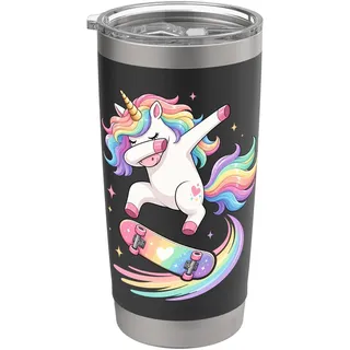 Niedliches Regenbogen-Einhorn-Skateboarding Doppelwandiger Edelstahl-Thermobecher