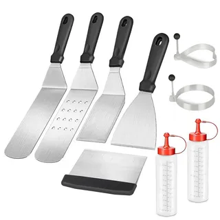 Grillbesteck-Set aus Edelstahl (9tlg-Set) , Silberfarben , Metall , 37 cm , Grills, Grillzubehör