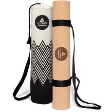 Yogamatte Kork - getestet mit SEHR GUT - 4 mm Stärke - vegan & nachhaltig - Yoga Matte aus Kautschuk und Kork inklusive Yogatasch