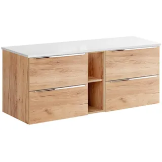 Petits-meubles Waschtischunterschrank 140.4cm April Holz , Braun, Weiß , Holzwerkstoff , 140.4x59x46 cm , Badezimmer, Badmöbel, Unterschränke