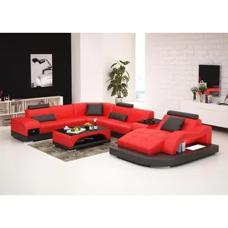 Ledersofa Couch Wohnlandschaft Ecksofa Eck Garnitur Design Modern Sofa +USB Rot - Rot