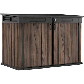 Keter Signature Gartenschrank, wetterfest, 2020 L Stauraum, abschließbar, mit Gasdruckfedern, Rosenholz-Optik, 190,5 x 109,3 x 132,5 cm, Mülltonnenbox für 2X 360l Tonnen