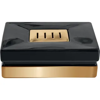 Spirella Seifenschale Steinoptik dekorative Badausstattung Seifenablage Roma Maße: 12 x 8 x 4,5 cm-Schwarz/Gold, Keramik, Black