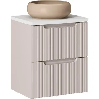Badezimmerschrank 50 cm mit weißer Platte Waschbecken beige Kaschmir - Weiß, Beige