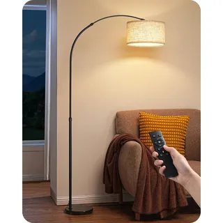 EDISHINE Dimmbar Bogenlampe Wohnzimmer, E27 Stehlampe mit LED-Glühbirne & Fernbedienung, Standleuchte Stufenlos dimmbar & Farbtemperature, 143-176cm Höhenverstellbar, drehbarer Lampenkopf