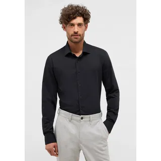 Langarmhemd ETERNA "SLIM FIT", Herren, Gr. 44, Normalgrößen, schwarz, Twill, 46% Baumwolle, 8% Elasthan, 46% Polyester, schmal, Manschette, Hemden Langarmhemd, NON IRON (bügelfrei)