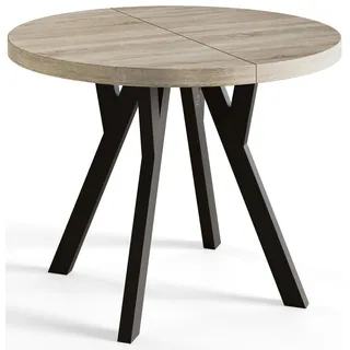 Esstisch Rund Ovo, Moderner Esstich Ausziehbar, Tisch mit Solide Beine, Stabile Konstruktion,, Durchmesser: 90 cm-190 cm, Sonoma - Taupe, Schwarz
