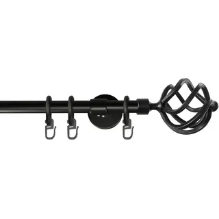 GARESA Gardinenstange GARESA "RUSTIKA", schwarz, L:130cm Ø:16mm, Metall, Gardinenstangen, rustikale Vorhanggarnitur, verlängerbar, m. Ringe, Endknopf Korb