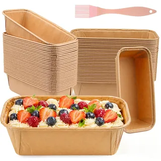 60 Stück Kastenform Kuchen, 15.5x5.4x5.3cm Backform Papier, Rechteckig Papierbackform Brotbackform mit Pinsel für Kuchen Brot Muffins Desser