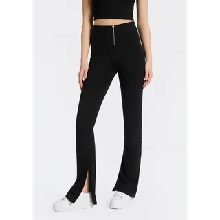 Bootcuthose HUGO "Nuflare", Damen, Gr. XL (42), N-Gr, schwarz (schwarz 001), Web, Obermaterial: 94% Baumwolle, 6% Elasthan, unifarben, ausgestellt lang, Hosen Bootcuthose, mit Schlitzen am Innensaum, Flared Fit