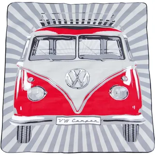 BRISA VW Collection - Volkswagen Picknickdecke 200x150 cm Wasserdicht Wärmeisoliert Garten Outdoor Stranddecke mit Tragetasche (Samba Stripes/Rot)