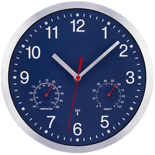 NESIFEE Wanduhr Funk Funkuhr Wand Lautlos Uhr mit Temperaturanzeige 25 cm | Wanduhr Ohne Tickgeräusche Funk, Funkwanduhr Geräuschlos, Wohnzimmer, Badezimmeruhr, Küchenuhren, Wandfunkuhr