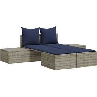 vidaXL Doppel-Sonnenliege mit Kissen Grau Poly Rattan - Grau