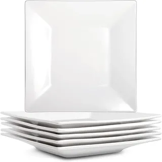 Kinmsito 6 Stück Vorspeisenteller aus Keramik, 20 cm Weiß Eckig Teller,Dessertteller aus Porzellan,Weiß Porzellan Speiseteller,Kleine Teller für Dessert, Salatteller, Vorspeisen
