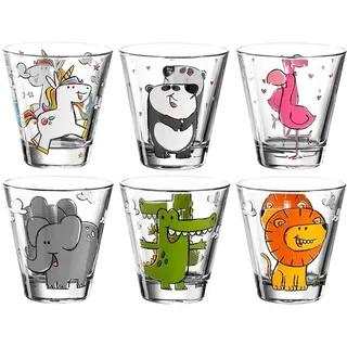 Kinderbecher LEONARDO "Kinderbecher Bambini 215 ml 6er Set", bunt (sortiert), 6 tlg., Glas, Trinkgefäße, Kinderbecher