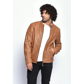 Lederjacke MUSTANG "Lederjacke Wellington", Herren, Gr. M, braun (chestnut), Obermaterial: 100% Lammleder LEL. Futter: 100% Polyester PES., Jacken Lederjacke