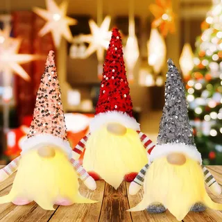 Byffoer 3 Stück Weihnachten Deko mit LED Licht Weihnachtswichtel Figuren Plüsch Wichtel Figuren Leuchtende Weihnachtswichtel Mit Wichtel Zubehör Weihnachten Figur Für Weihnachtsdeko Innen