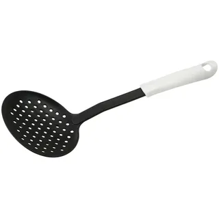 Fackelmann Abseihlöffel 33 cm ARCADALINA, Schaumlöffel mit praktischem Griff, Abseiher mit Funktionsteil aus Kunststoff für beschichtete Töpfe und Pfannen (Farbe: Weiß/Schwarz), Menge: 1 Stück