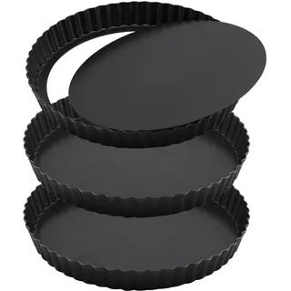 JIEHIN 3 Stück 22 cm Tarteform mit Hebeboden, Quicheform antihaftbeschichtet, Quiche Backform für Quiche, Tarte, Pie