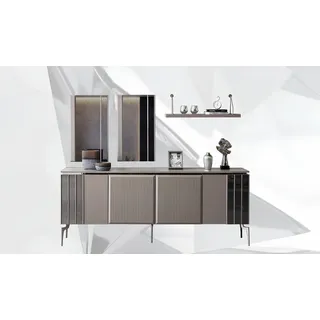 Garnitur Sideboard mit Spiegel Schrank Anrichte Grau Kommode Holz - Grau