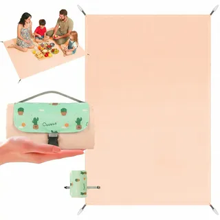 Mini Picknickdecke 210x220 cm, Wasserdichte, Ultraleichte, Tragbare Picknickdecke mit 4 Heringen, Maschinenwaschbare Kleine Outdoor Stranddecke für Strand, Picknick, Camping, Wandern(Kaktusmotiv)