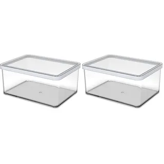 Rotho Loft rechteckige Vorratsdose 2.25l mit Deckel und Dichtung, Kunststoff (SAN) BPA-frei, transparent/weiss, 2.25l (20.0 x 15.0 x 9.6 cm) (Packung mit 2)