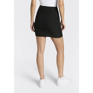 Minirock HUGO "Nappley", Damen, Gr. M, schwarz 001, Web, Obermaterial: 95% Polyester, 5% Elasthan, unifarben, figurbetont mini, Röcke Minirock, mit Herz-Logo-Jacquard