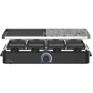 Bikitchen Raclette-Grill , Schwarz, Edelstahlfarben , Metall, Kunststoff, Stein , 44.8x14.5x22.7 cm , Kontrollleuchte, Tragegriff, antihaftbeschichtete Raclette-Pfännchen, abnehmbare Steinplatte, regelbarer Thermostat, Wendegrillplatte, rutschfeste Füße , Kochgeschirr, Tischgrills & Fondues, Raclette-Grills
