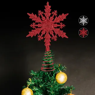 NOCHME Weihnachtsbaumspitze Schneeflocke Super Glänzend 5,5 x 9 Zoll Dazzling Christbaumspitze Stern Top für Weihnachtsbaum Christmas Weihnachten Dekoration Rot