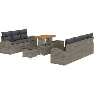 vidaXL Gartensofa-set mit Kissen 10 pcs Grau Poly-Rattan - Grau