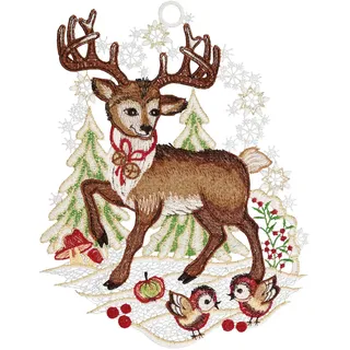 W. Reuter & Sohn - Plauener Spitze® Fensterbild »Fensterbild "Rentier" farbig«, bunt