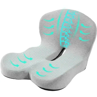 Urban Deco Sitzkissen Orthopädisch mit Rückenlehne, Ergonomisches Rückenstützkissen aus Memory-Schaumstoff, Stuhlkissen für Bürostuhl, Autositz, Rollstuhl, Büro, Auto, Grau,1PCS