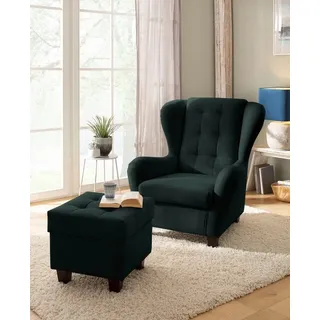 Home Affaire Ohrensessel Alexander Mikrofaser 92 x 103 x 93 cm Grün mit Hocker