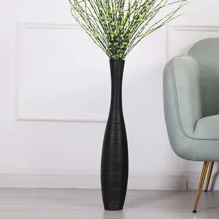 Leewadee Große Bodenvase Für Pampasgras Und Blumen, 65 cm hoch, Schwarz, Resin