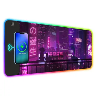 ToLuLu RGB Gaming-Mauspad, kabellos, 15 W, 10 Lichtmodi, LED-Mauspad, Computer-Tastaturmatte, Mauspad, 800 x 300 x 4 mm, erweiterte große Schreibtischunterlage für Gaming, MacBook, Laptop, PC,