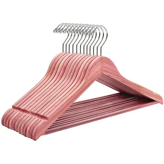 Amber Home 10 Stück 44,5cm Kleiderbügel aus Zeder Holz, Natürliche | Rutschfest Stange für Hose, Aufhänger für T-Shirt, Hemd, Anzug, Mantel, Kleid, Trägertop