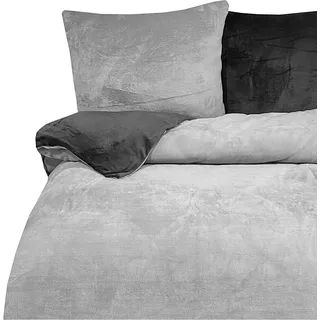 Teddyplüsch Bettwäscheset 200x220 cm Grau Anthrazit Einfarbig Winter Kuschelig mit Reißverschluss - Grau