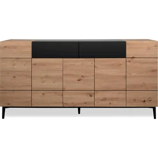 Sideboard Ted 180cm 5 Türen und 2 Schubladen - Eiche/schwarz - Braun, Schwarz