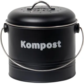Theo&Cleo Biomülleimer Küche 3,5 L, Bio Mülleimer Geruchsdicht mit Aktivkohlefiltern, Komposteimer Metall, Biomüll Retro (Schwarz)