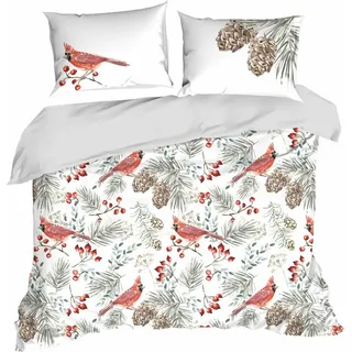 Eurofirany 3-tlg Bettwäsche 200x220 cm weiß rot Vogel Weihnachten Deko - Weiß