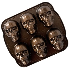 Nordic Ware Spuk Totenkopf-Muffins, Aluminium, Bronze, Haunted Skull Cakelet Pan