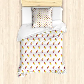 ABAKUHAUS EIS Mantele, Bunter Sommer-Snack, Milbensicher Allergiker geeignet mit Kissenbezügen, 135 cm x 200 cm - 80 x 80 cm, Mehrfarbig