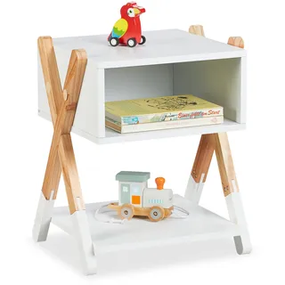 Relaxdays Kinderkommode X-Design 42 x 34 x 30 cm Kiefer massiv weiß