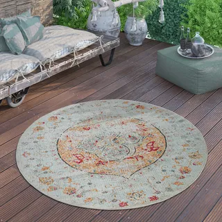 Outdoor Teppich Rund Wetterfest Balkon Terrasse Küchenteppich Modern Vintage Pastell Grösse 160 cm Rund - Bunt