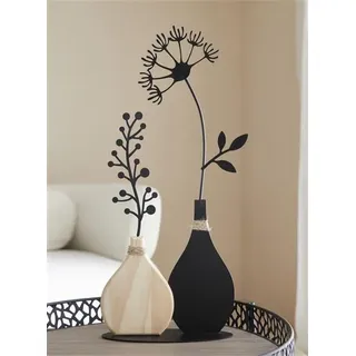Dekoobjekt "Vasen" aus Metall, schwarz & Holz, 49 cm hoch, Tischdeko, Metalldeko, Dekofigur - Schwarz