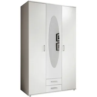 Carryhome Kleiderschrank , Weiß , Kunststoff , 3 Fächer , 2 Schublade(n) Schubladen , 120x195x55 cm , in verschiedenen Holzdekoren erhältlich, Schrankfront mit Spiegel , Schlafzimmer, Komplette Schlafzimmer und Serien, Schlafzimmerserien