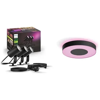 Philips Hue White & Color Ambiance Lily Gartenstrahler 3-er Pack (1.770 lm) & White & Color Ambiance Infuse Deckenleuchte L (3.700 lm)
