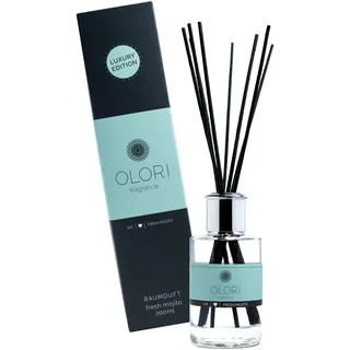 Luxus Raumduft Fresh Mojito Diffuser mit Stäbchen mit ätherischen Ölen - Extra langanhaltende Formel - Deko Raumerfrischer mit Duftstäbchen im edlen Design (200ml, Duft: zitrus, frisch, sommerlich)